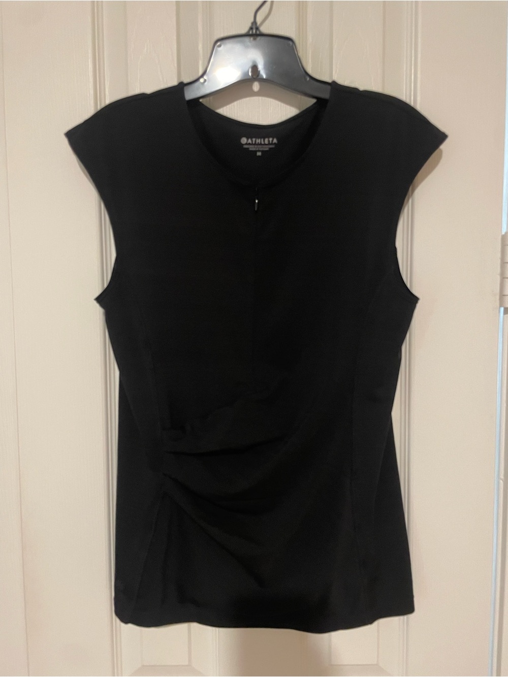 Athleta Quarter Zip Cap-Sleeve Performance Tank with Back Pocket, size Med